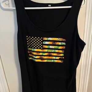 Black Tank Top with Sunflower American Flag